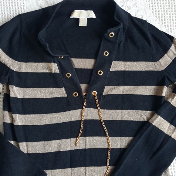 Michael Kors Gold Striped Long Sleeve Top - Picture 4 of 5